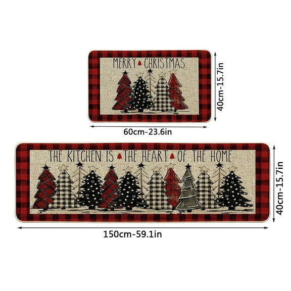 Pompotops 2 PCS Christmas Kitchen Mats for Floor, Christmas Kitchen Rugs, Non-Slip Seasonal Rugs Kitchen Mats Holiday Decor