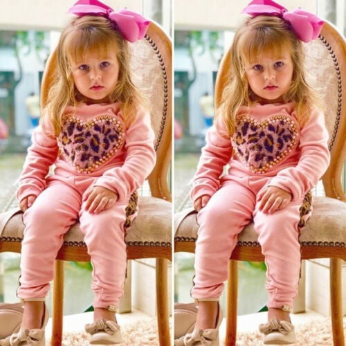 2019 Autumn Baby Girl Clothes Toddler Kid Baby Girl Winter Clothes Leopard love Tops Long Pants Outfit Tracksuit