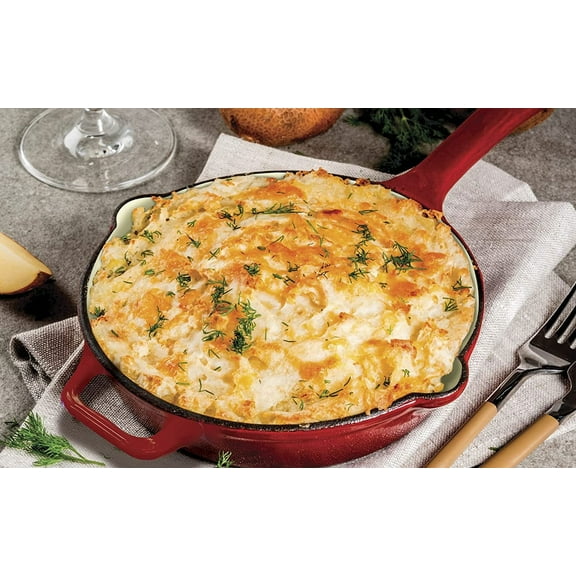 Red Enameled Cast Iron 10" Skillet Fry Pan,  & Heat Retaining