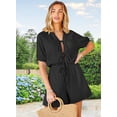 thumbnail image 2 of Pantalones cortos Romper Fixmatti para mujer, negros, con cuello en V, cuello en V, 2 of 7