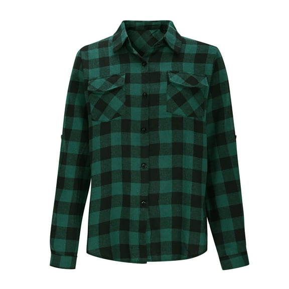 Karight Women’s Flannel Shirt Long Sleeve Casual Knit Plaid Regular Fit Button Down Checkered Shirt Jacket