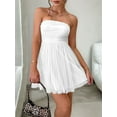 thumbnail image 6 of Women'S Summer Cocktail Dress - Tube Ruched Ruffle Mini Dress White M, 6 of 9