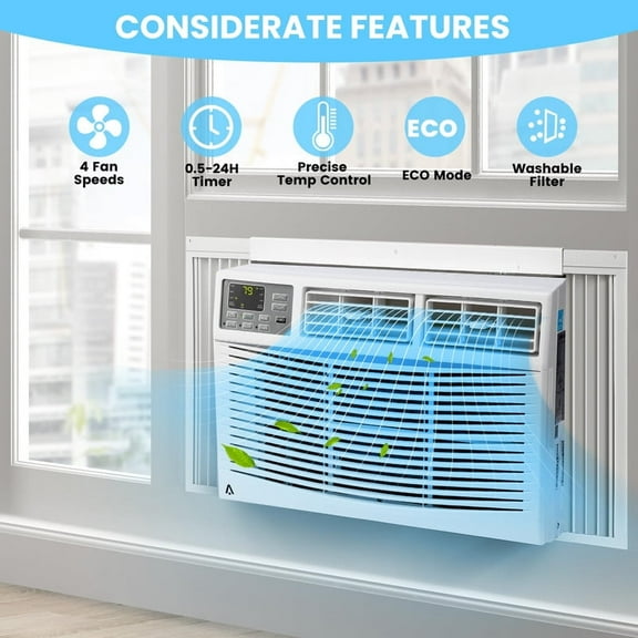 10000 BTU Window Air Conditioner, Cools up to 450 Sq. Ft Window AC Units with Wi-Fi Enabled and Remote Control, Ultra Quiet, Energy Efficient Indoor Window AC with Reusable Filter for Bedroom