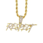 Iced Out Respect Pendant in 14k Gold Tone with Cz Crystals   Set of Two Gold Chains - Includes 20"   24" Rope Chains with Pendant