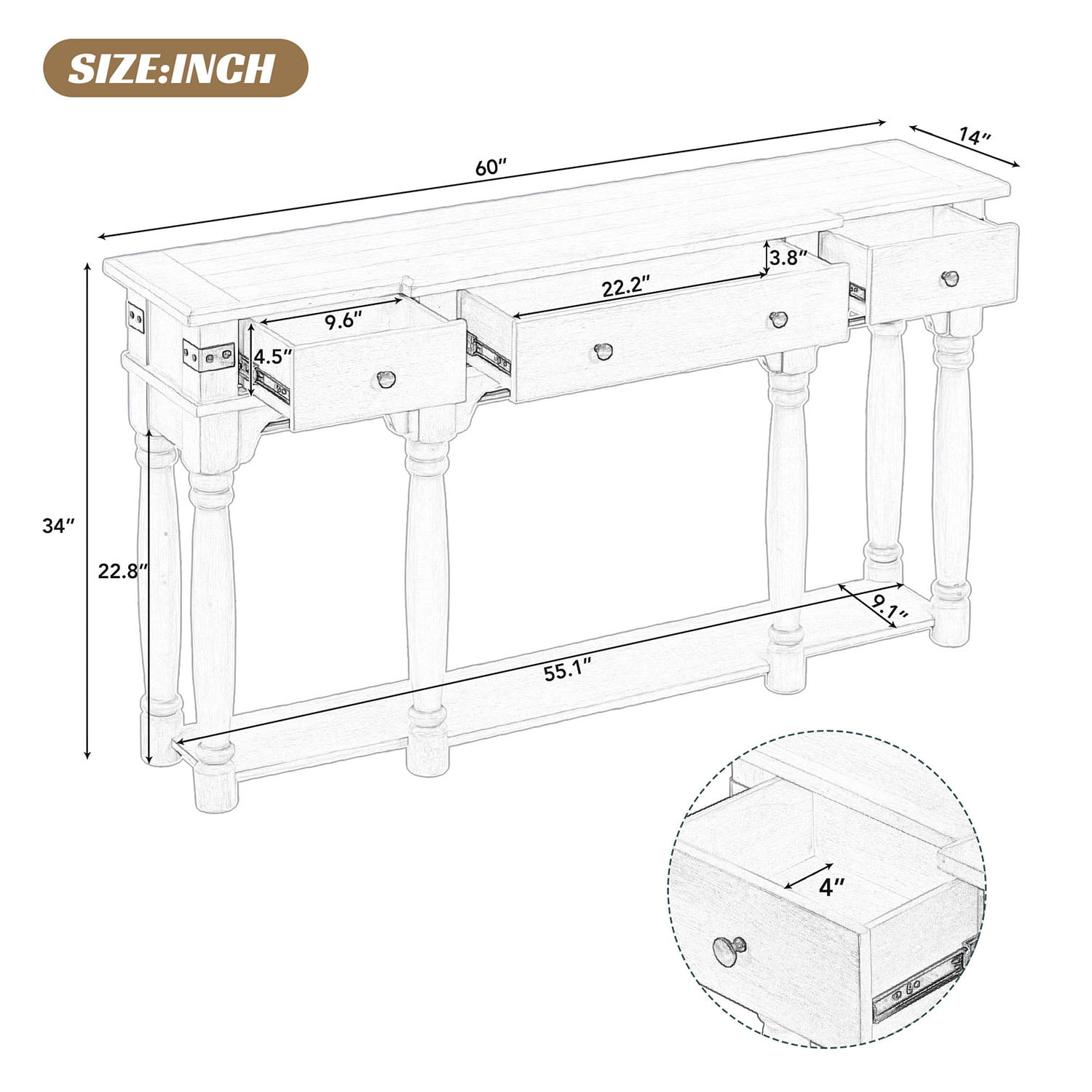 Kadyn 60" Console Table, Entryway Table with Storage Drawers and Bottom Shelf for Entryway, Hallway, Creamy White Kadyn 60" Console Table, Entryway Table with Storage Drawers and Bottom Shelf for Entryway, Hallway, Creamy White