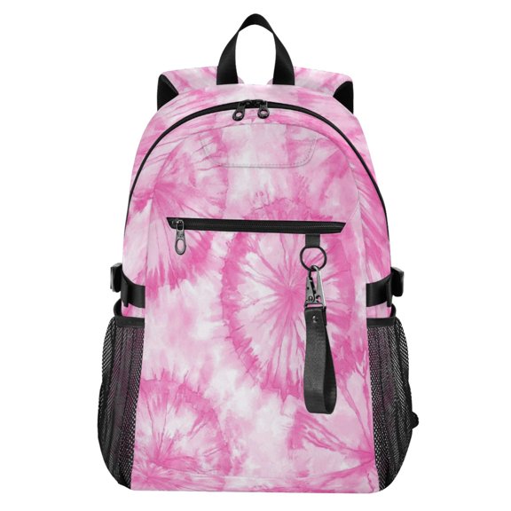 Full‑Print Casual Laptop Backpack, 20L Water‑Resistant Twill Tote Daypack with 14 Inch Computer Compartment for School Business Travel Pretty Pink Tie-dye