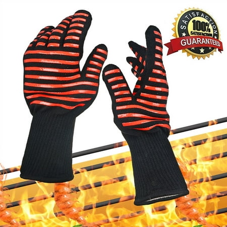 PKPOWER bbq & ove gloves are extremely flame & heat resistant barbecue mitts with silicone fingers for grilling, fireplace or kitchen oven - en407 rated to 932