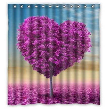 Heart Bathroom Accessories GreenDecor Beautiful Purple Love Heart Tree Art Waterproof Shower Curtain Set with Hooks Bathroom Accessories Size 66x72 inches ()