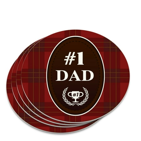 

Dad Number One Best Father Plaid Novelty Coaster Set