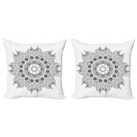 Ambesonne Floral Throw Pillow Cover 2 Pack, Mandala Black White, 18", Black White
