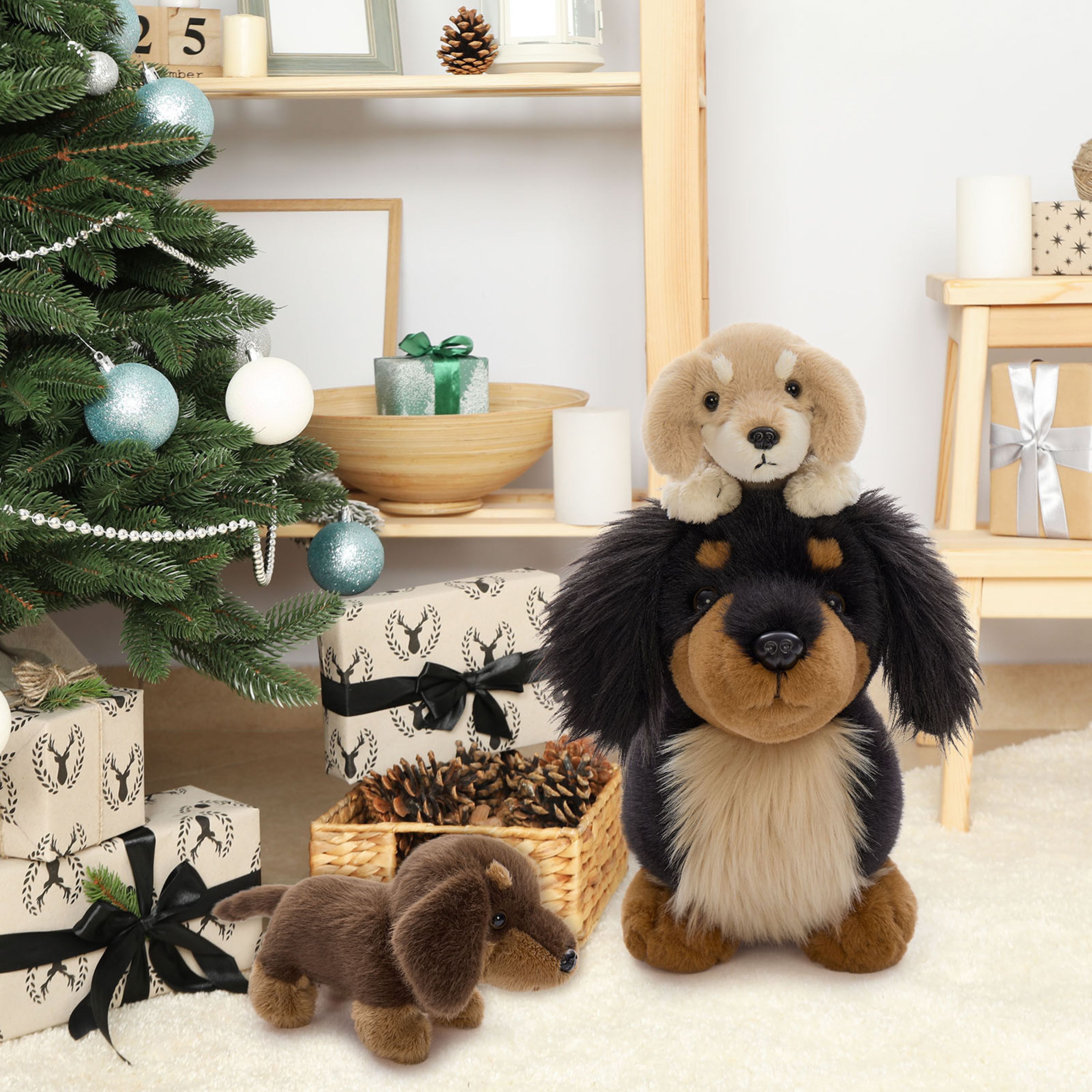 Tezituor 3Pcs Dachshund Stuffed Animal 20.5'' Weiner Dog Plush with 2 Dog Babies Plush Toy