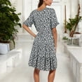 thumbnail image 3 of Women's V-Neck Floral Print Ruffle Hem Dress with Short Sleeves- Large, Black, 3 of 7