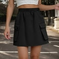 thumbnail image 2 of RUTAYY Women Summer 2025 New Elastic Waist Drawstring Tooling Skirt Hot Cool High Waist Short Skirt Solid Color Smocked Boho Pleated Skirts, 2 of 4