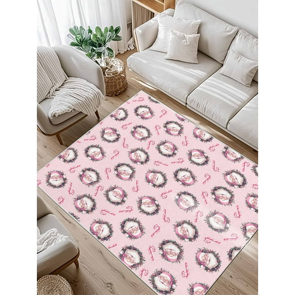 Santa Claus Candy Cane Area Rug for Bedroom 3x5 Ft Xmas Christmas Pink Super Soft fuzzy Throw Rug Non-Slip Fluffy Plush Indoor Floor Carpet for Living Room Nursery Home Decor