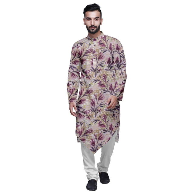 Atasi Kurta à Manches Longues Imprimé pour Hommes Col Mandarin Kurta Long Ethnique pour Garçons