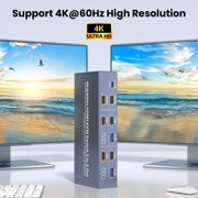 4K@60Hz Dual Monitor HDMI KVM Switch, 2 Computers 2 Monitors KVM Switch with 4 USB 3.0 Ports, Single Keyboard and Mouse Set for Dual PC Desktop Management