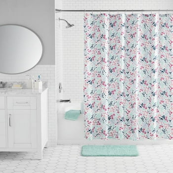 Mainstays Modern 17-Piece Floral Bathroom Linen Set, Polyester, Multi-color