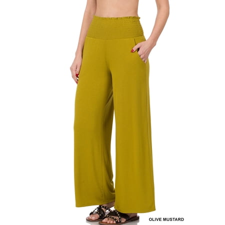 Zenana Women & Plus Smocked Wide Waistband Flared Bottom Casual Lounge Gaucho Pants price history on PriceWatchPro
