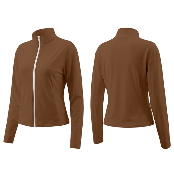 UDAUDU Women's Plus Size Sun Shirts UPF 50 UV Protection Clothing Long Sleeve Full Zip Jacket Lightweight Workout Athletic Tops Brown 2XL