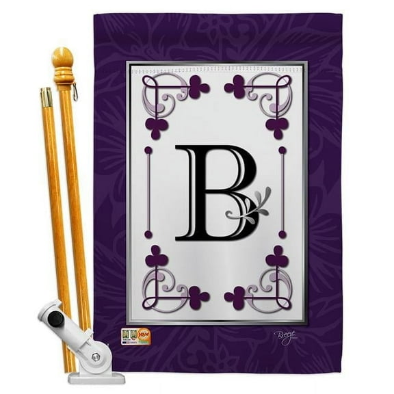 Breeze Decor BD-SB-HS-130002-IP-BO-D-US09-BD 28 x 40 in. Vertical Classic B Initial Interests Simply Beauty Impressions Decorative Double Sided House Flag Set with Pole & Bracket Hardware