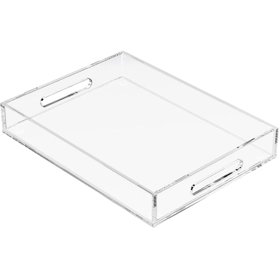 WLTER Acrylic Serving Tray with Handles-16x12x2.36Inch-Decorative Tray Letter Tray Organizer for Ottoman Coffee Table Countertop, Clear