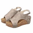 thumbnail image 5 of Modisza Women's Platform Wedge Sandals Cork Footwear Comfortable Open Toe Shoes Ladies Summer Buckles Closure Suede Slide Sandal White 9, 5 of 6