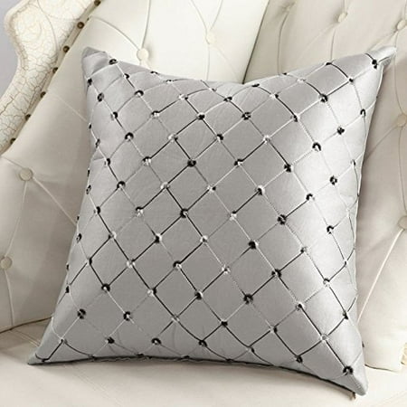 - Home Sofa Bed Decor Multicolored Plaids Throw Pillow Case Square Cushion Cover Silver Gray(pillow covers) 43*43CM