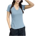 thumbnail image 5 of Yourumao Short Sleeve Tops for Women Soft Casual V Neck T Shirts Loose Solid Basic Tees Plus Size Summer Blouses for Loungewear, 5 of 5