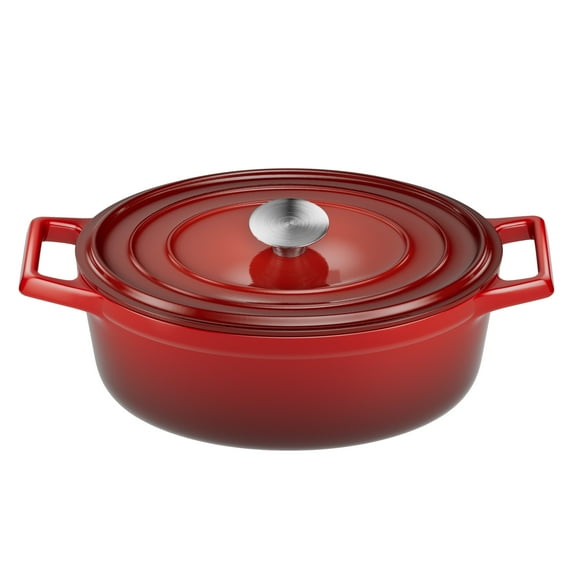 Ollieroo Dutch Oven, 4.5 Quart Cast Iron Dutch Oven, Enamelled Dutch Oven Pot with Lid, Dutch Oven for Bread Baking, Oval Dutch Oven for Baking,Roasting,Stewing,Grilling,Frying. Red