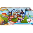 thumbnail image 2 of Hot Wheels Toy Car Track Set, RacerVerse Spider-Manâs Web-Slinging Speedway, Competitive Race with 2 Die-Cast Vehicles: Spider-Man & Black Panther, 2 of 6