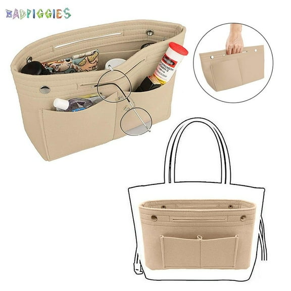 BadPiggies Felt Purse Insert Handbag Tote Bag in Bag Multi-pocket Storage Organizer Fits Speedy Neverfull (Beige)