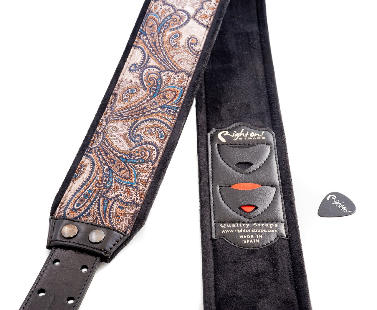 RightOn! Straps Paisley Velvet-70 Wide Genuine Leather Guitar Strap BROWN