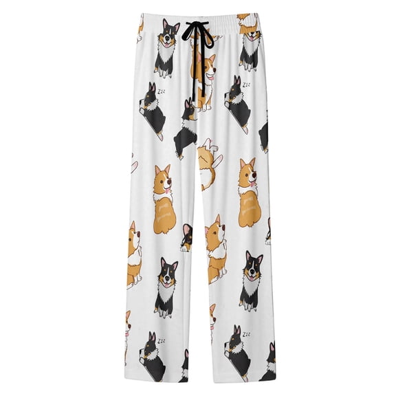 Bibifish Womens Pants Corgi Print Drawstring Waist Soft Fabric Pants Loose Fit Casual Home Wear Daily Errands Pet Lover Playful Pj Pants