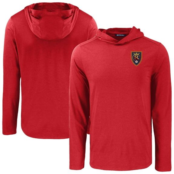 Men's-Cutter & Buck  Red Real Salt Lake Coastline Epic Comfort Eco Long Sleeve Recycled Hooded Shirt