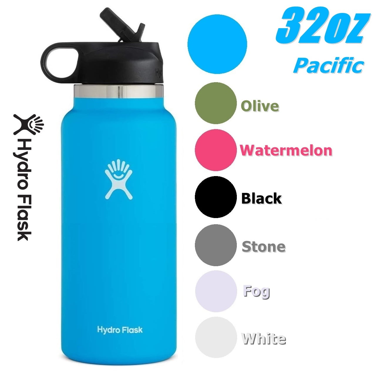 Hydro Flask 32OZ Wide Mouth 2.0 Water Bottle, Straw Lid, Multiple
