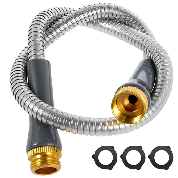 Short Garden Hose 3/5 FT 304 Stainless Steel Water Hose Extender Connector No Kink Metal Flexible Water Hose Leakproof Garden Water Hose 435 PSI Max for Garden Washing Car