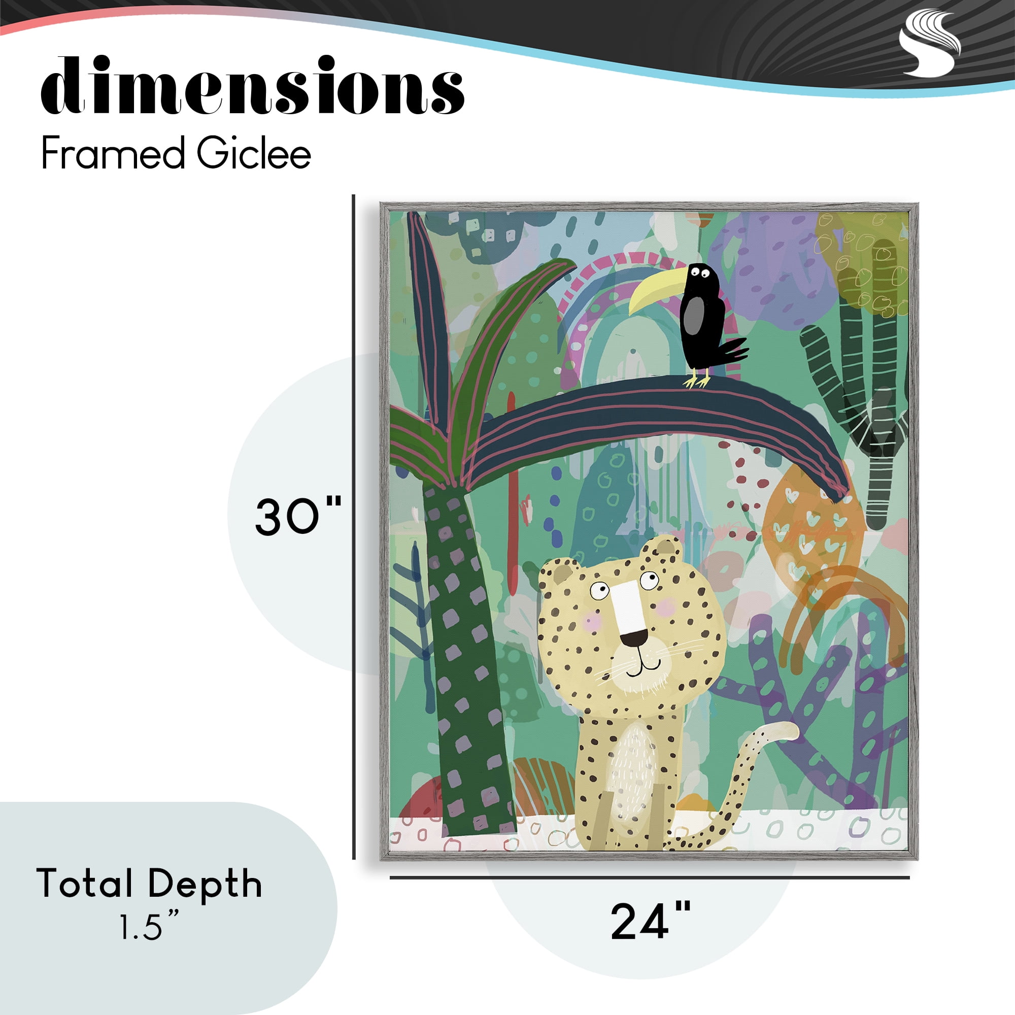 Jungle Cheetah & Toucan Gray Framed Giclee Art, design by Carla Daly