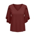 thumbnail image 4 of Kezqiaxn 3/4 Sleeve Tops for Women V-Neck Ruffled Casual Loose Shirts Summer Business Dressy Work Blouses, 4 of 8