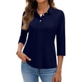thumbnail image 2 of Qwertyu Polo Shirts Women Women's 3/4 Sleeve Shirts Collared V Neck Half Sleeve Work Shirt Navy S, 2 of 5