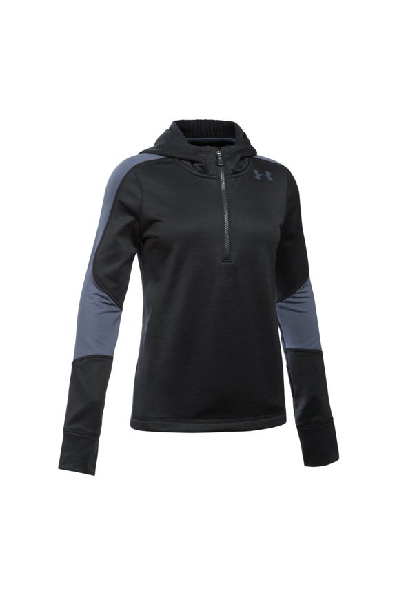 Girls' ColdGear Reactor Fleece 1/2 Zip Hoodie,Black (001)/Apollo Gray, Youth Small