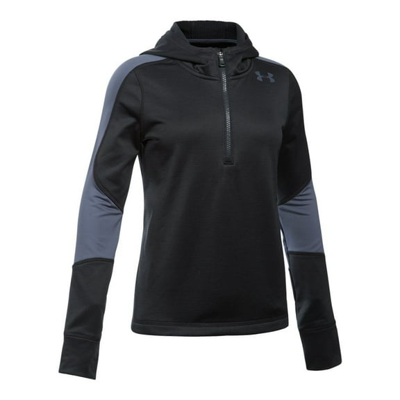Under Armour Girls' ColdGear Reactor Fleece 1/2 Zip Hoodie,Black (001)/Apollo Gray, Youth Small