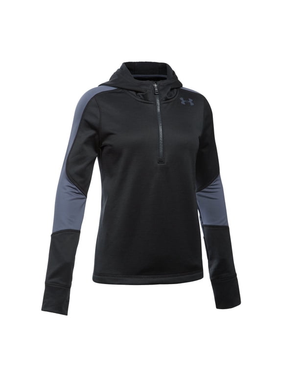 Girls' ColdGear Reactor Fleece 1/2 Zip Hoodie,Black (001)/Apollo Gray, Youth Small