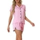 thumbnail image 4 of Conjuntos de pijama para mujer INSPIRE CHIC, camiseta de manga corta con botones y pantalones cortos, conjuntos de lounge M Rosa claro, 4 of 6