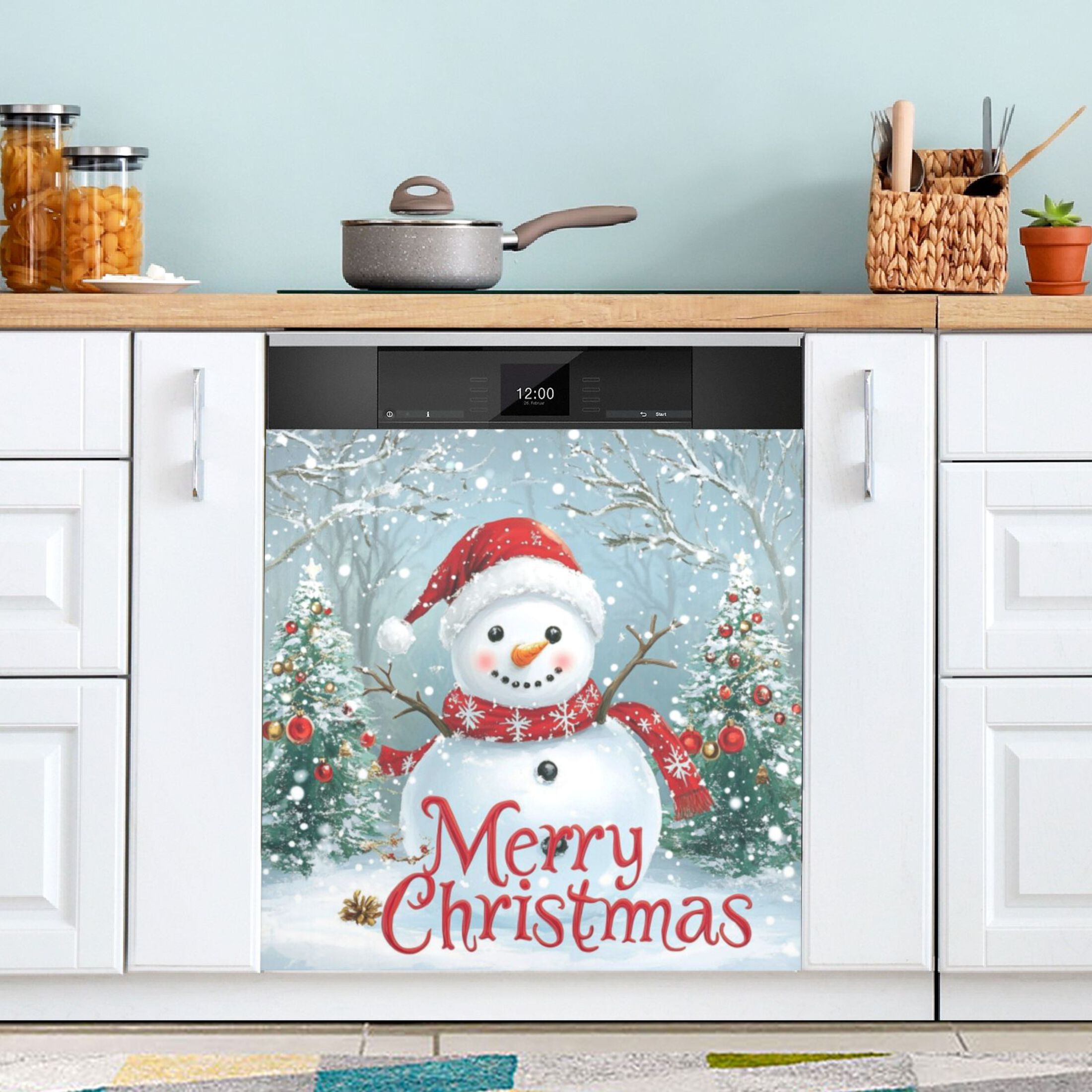 Dishwasher Magnetic Sticker 23x26 Inch Refrigerator Magnetic Sticker Washing Machine Magnetic Sticker Kitchen Panel Magnetic Sticker Home Decor Merry Christmas Snowman Picture