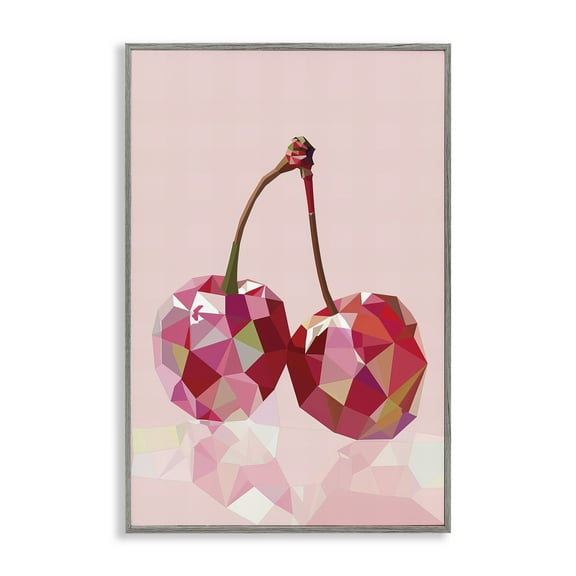 Stupell Industries Pink Geometric Cherries Abstract Painting Gray Framed Art Print Wall Art, 16 x 24