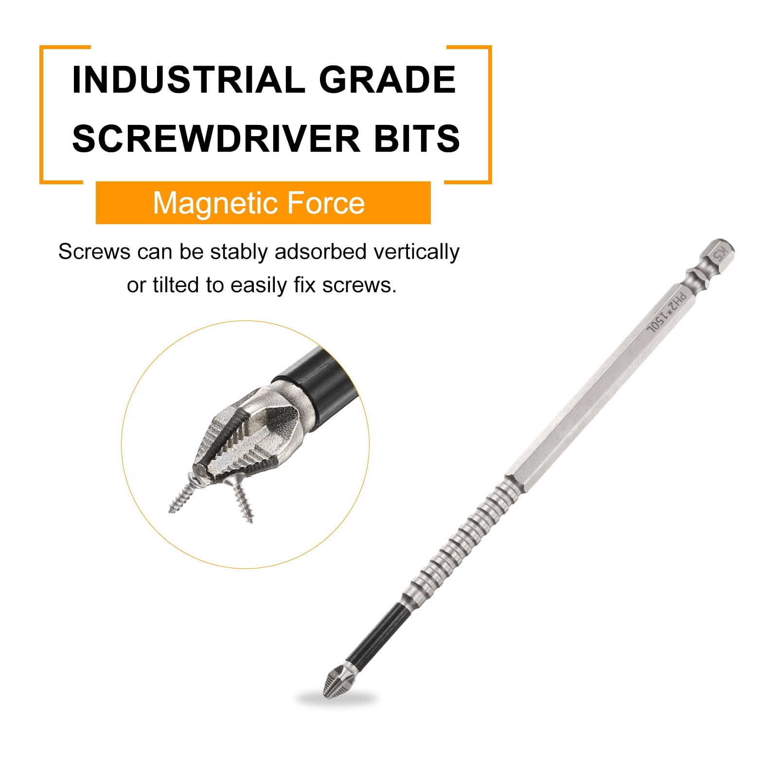 Uxcell 10pcs Impact Phillips Screwdriver Bit PH2 (#2) Anti Slip Tip 1/4" Hex Shank 6" (150mm) Long Magnetic Cross Screw Driver Industrial Power Drill Bits