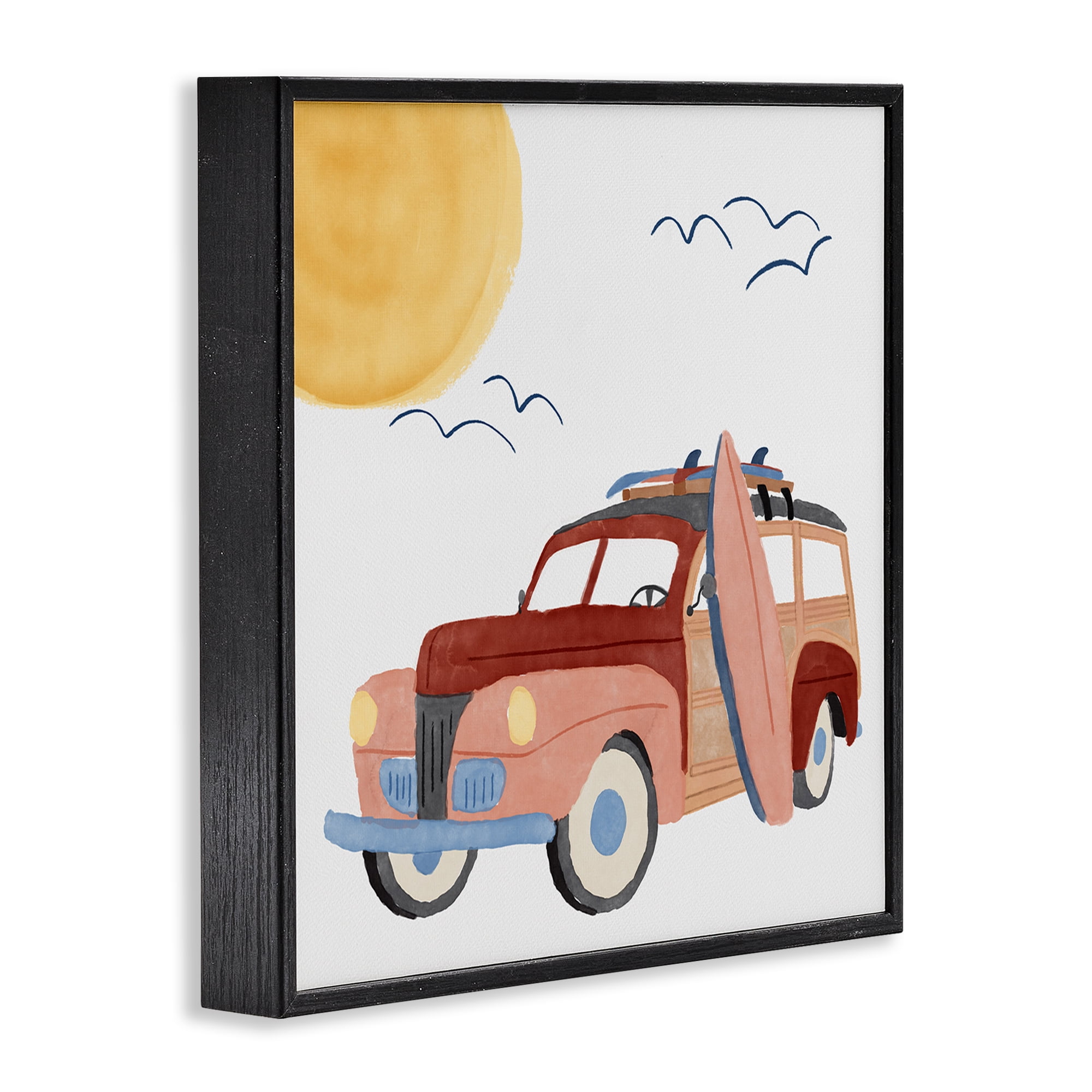 Stupell Industries Summer Surf Wagon Transportation Painting Black Framed Art Print Wall Art, 12 x 12