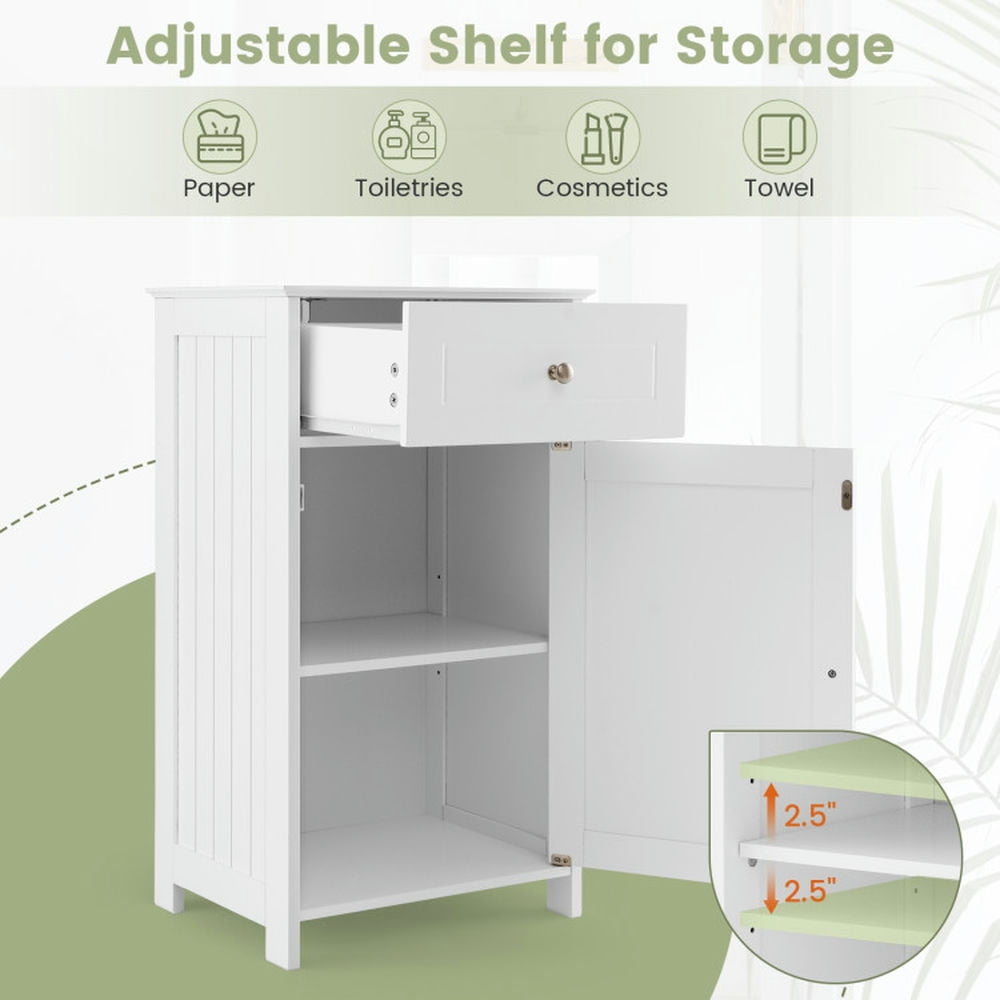 Finihen Bathroom Storage Cabinet, Bathroom Floor Cabinet, Single Door Bathroom Cabinet with Adjustable Shelf and Drawer, for Bathroom, Living Room, Bedroom, Kitchen, White Finihen Bathroom Storage Cabinet, Bathroom Floor Cabinet, Single Door Bathroom Cabinet with Adjustable Shelf and Drawer, for Bathroom, Living Room, Bedroom, Kitchen, White