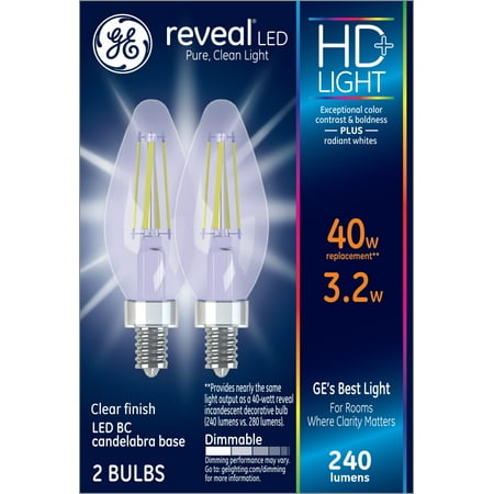 GE Reveal LED Decorative Light Bulbs, 40 Watt Eqv, Small Base, 2pk