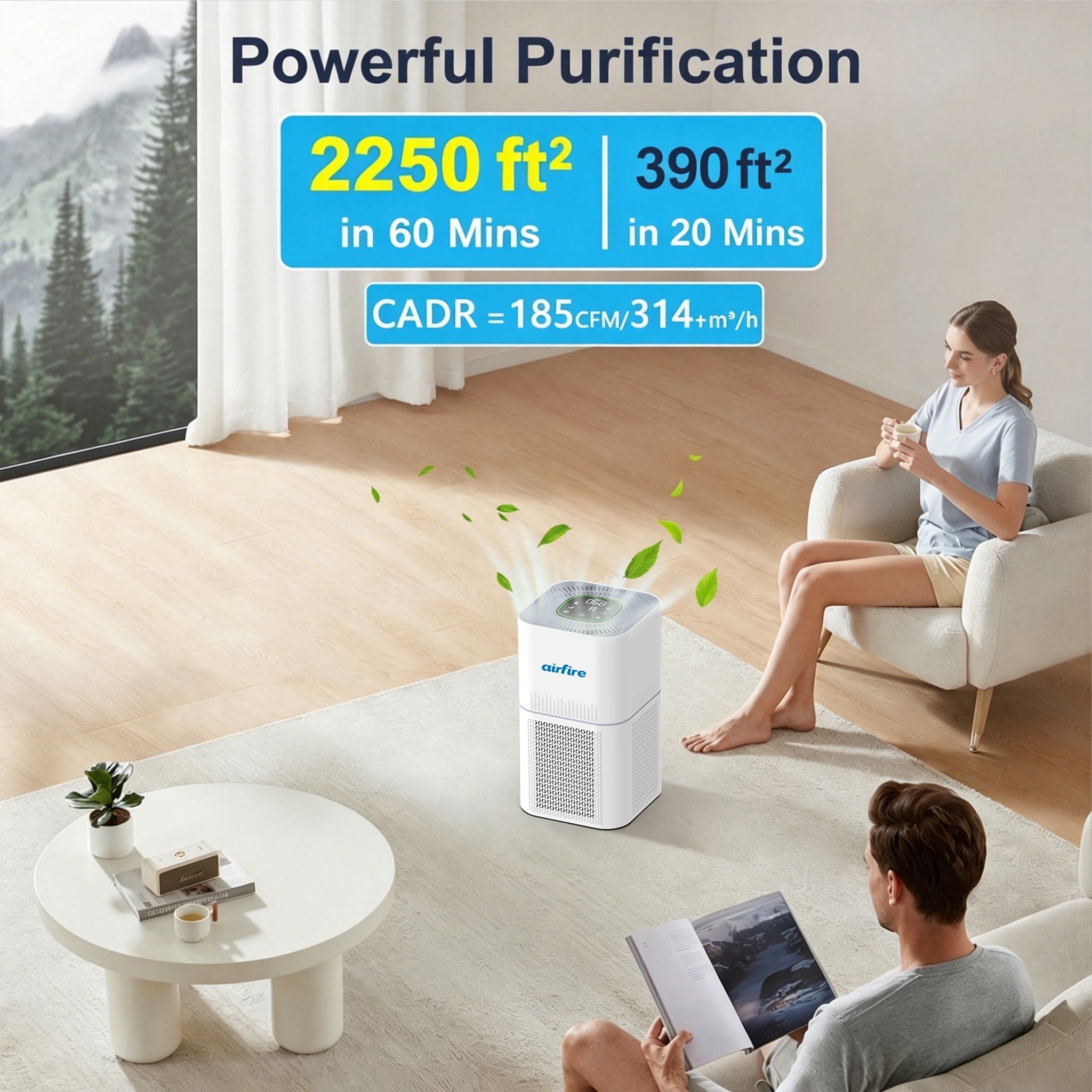 Airfire Air Purifier for Large Rooms up to 2250 Sq. Ft, Smart WiFi Air Purifier with H13 True HEPA Filter, Ideal for Smoke, Dust, Pets & Allergies